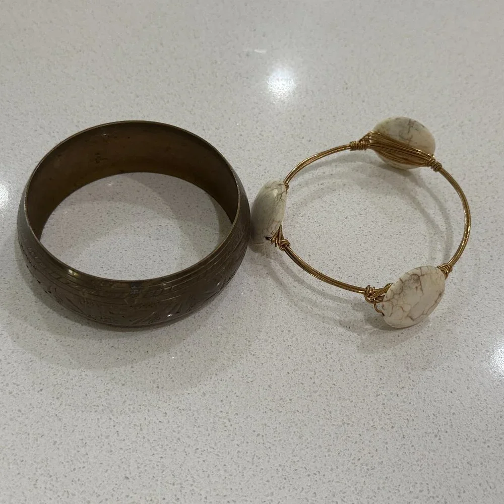 Vintage Brass Two Bangle Bracelets